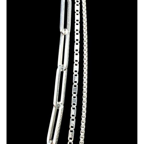 New Tocara 3-Strand Layered Necklace Silver S. Steel Clip Box Anchor Chain Cloe - Picture 5 of 12